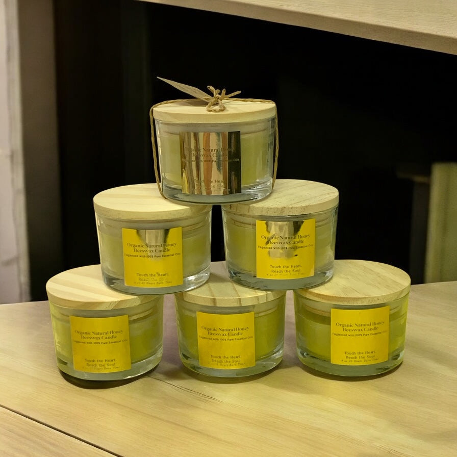 Organic Honey Beeswax Natural  Scent Candle with Bible Verse on Wood Lid