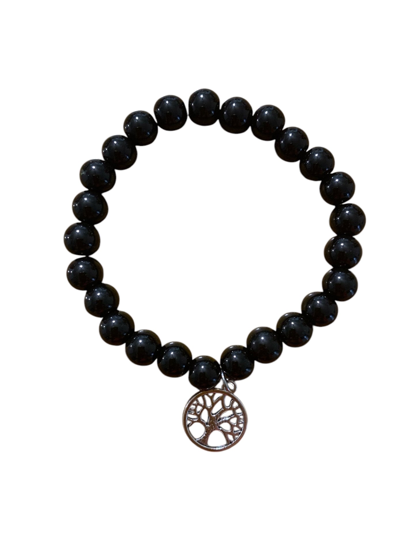 Black Agate Tree of Life Handmade Stretch Bracelet
