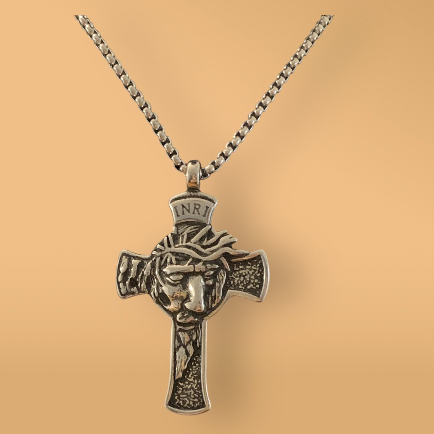Jesús on the Cross Titanium Steel Cross and Necklace