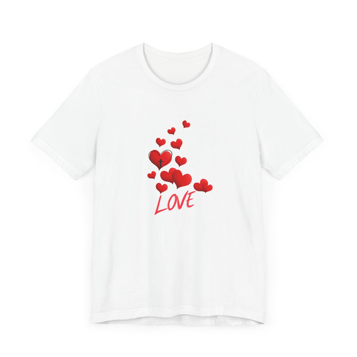 Love Red Hearts and Cross Unisex Jersey Short Sleeve Tee