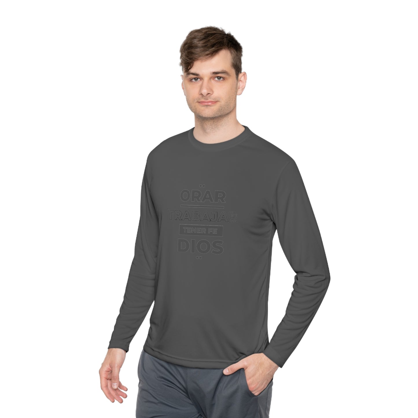 Orar, Trabajar, Tener Fe, Dios Long Sleeve Tee (Pray, Work, Have Faith, God) T-shirt in Spanish