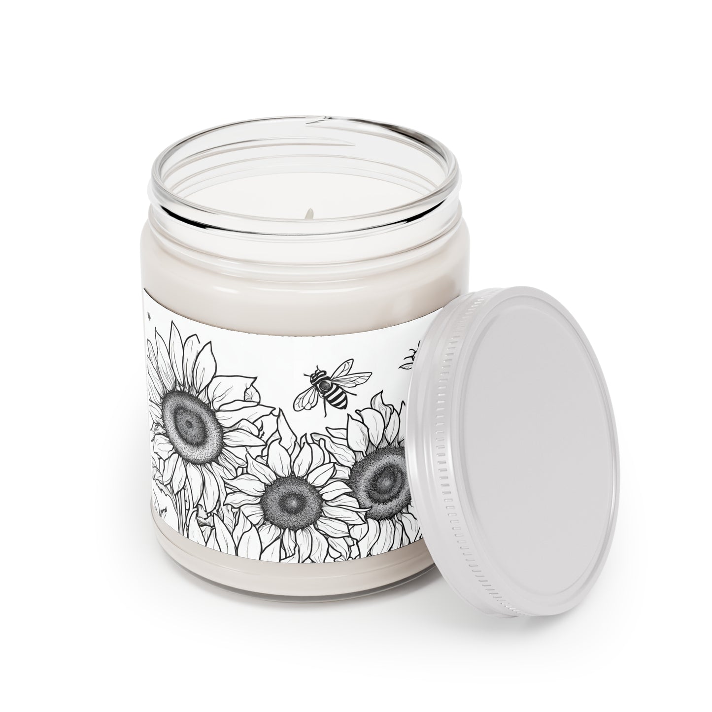 Sunflowers and Bees YOU Color Handmade Scented Soy Candle, Color your candle flower design soy candle Scented Candles, 9oz