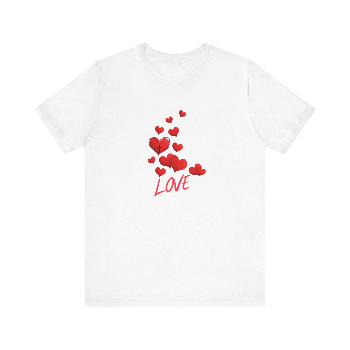 Love Red Hearts and Cross Unisex Jersey Short Sleeve Tee