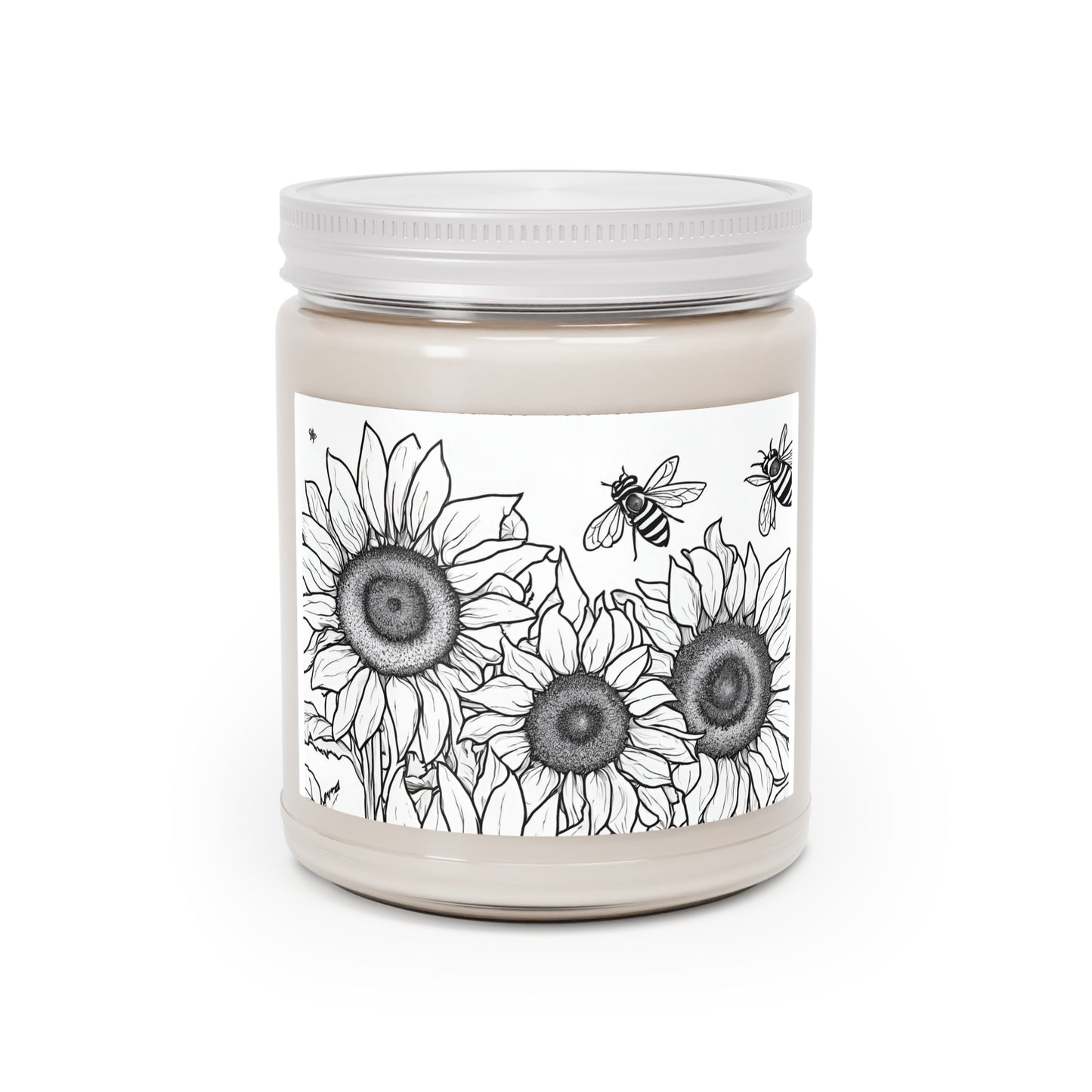 Sunflowers and Bees YOU Color Handmade Scented Soy Candle, Color your candle flower design soy candle Scented Candles, 9oz