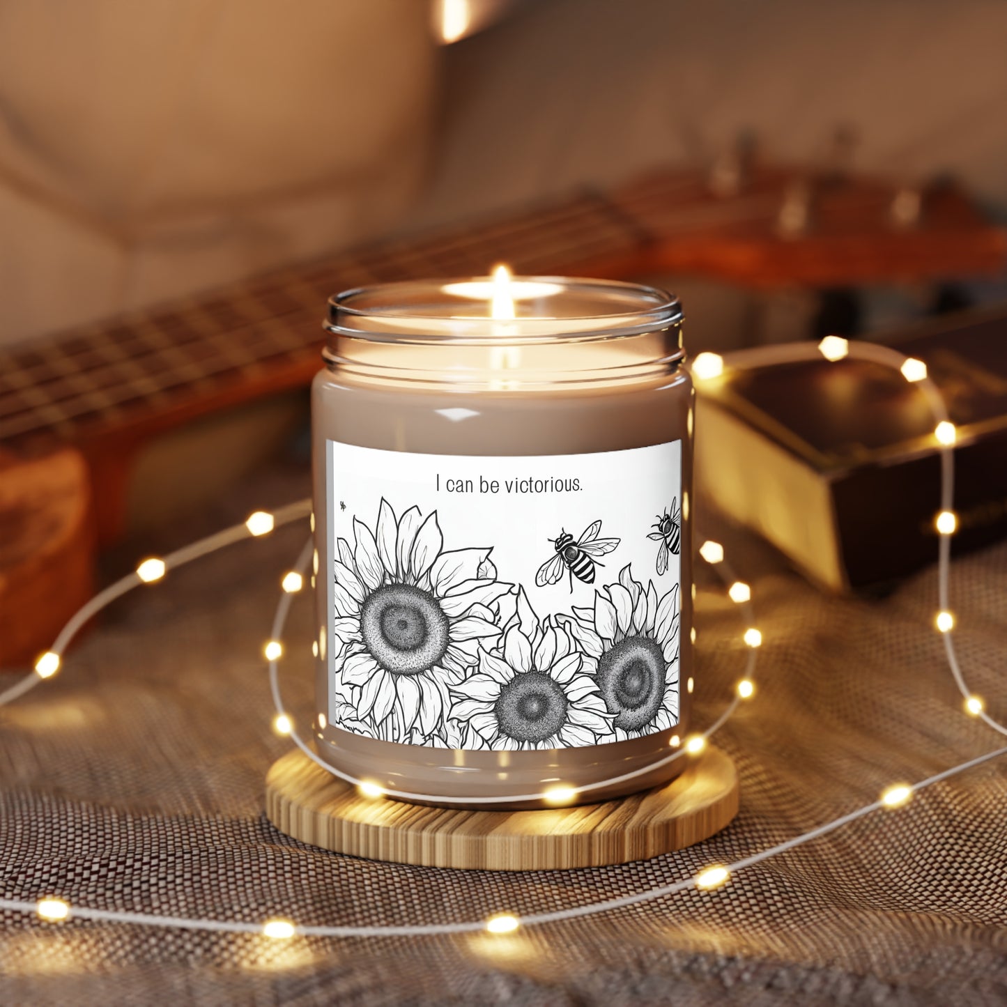 Sunflowers and Bees YOU Color Handmade Scented Soy Candle, Color your candle flower design soy candle Scented Candles, 9oz