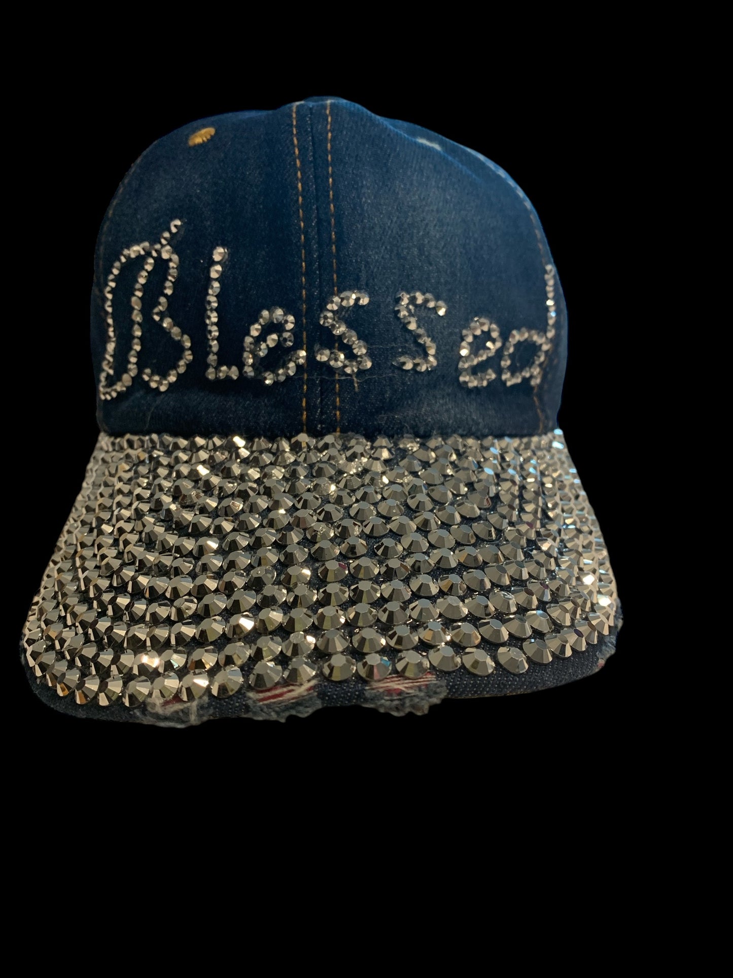 Blessed Rhinestone Blue Jean Cap Hat