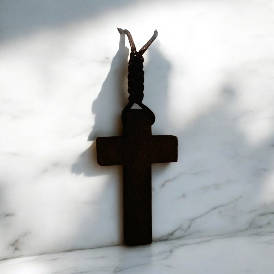 Natural Wood Cross on Silk Cord Adjustable