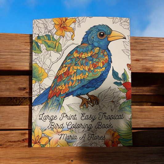Large Print, Easy Tropical Bird Coloring Book by Maria Flores