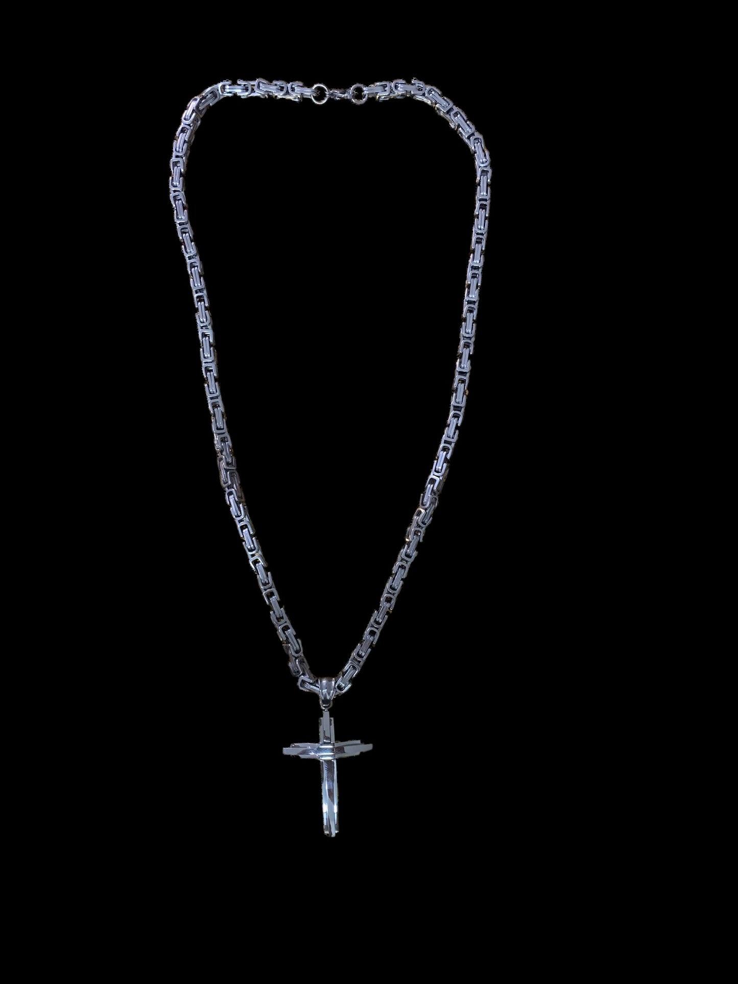 Man’s Stainless Steel Cross Necklace Heavy Thick Silver Color