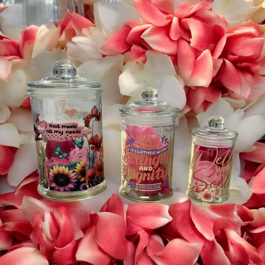 Faith Glass Jar with Lid Includes Bath Rose Petals