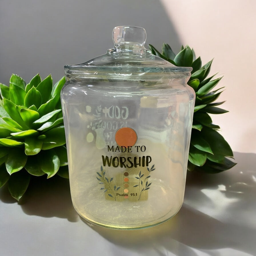 Glass Jar with Faith Message Half Gallon