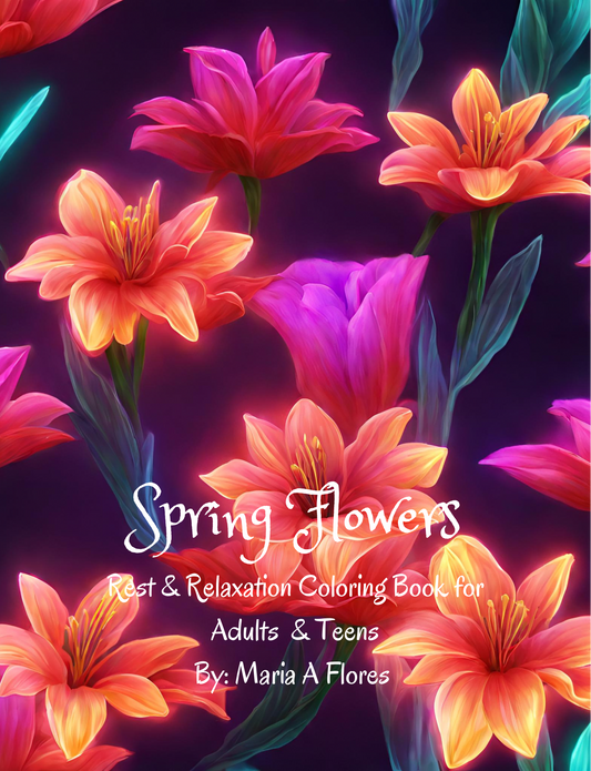 Spring Flowers: Rest and Relaxation Coloring Book for Adults and Teens by Maria A Flores