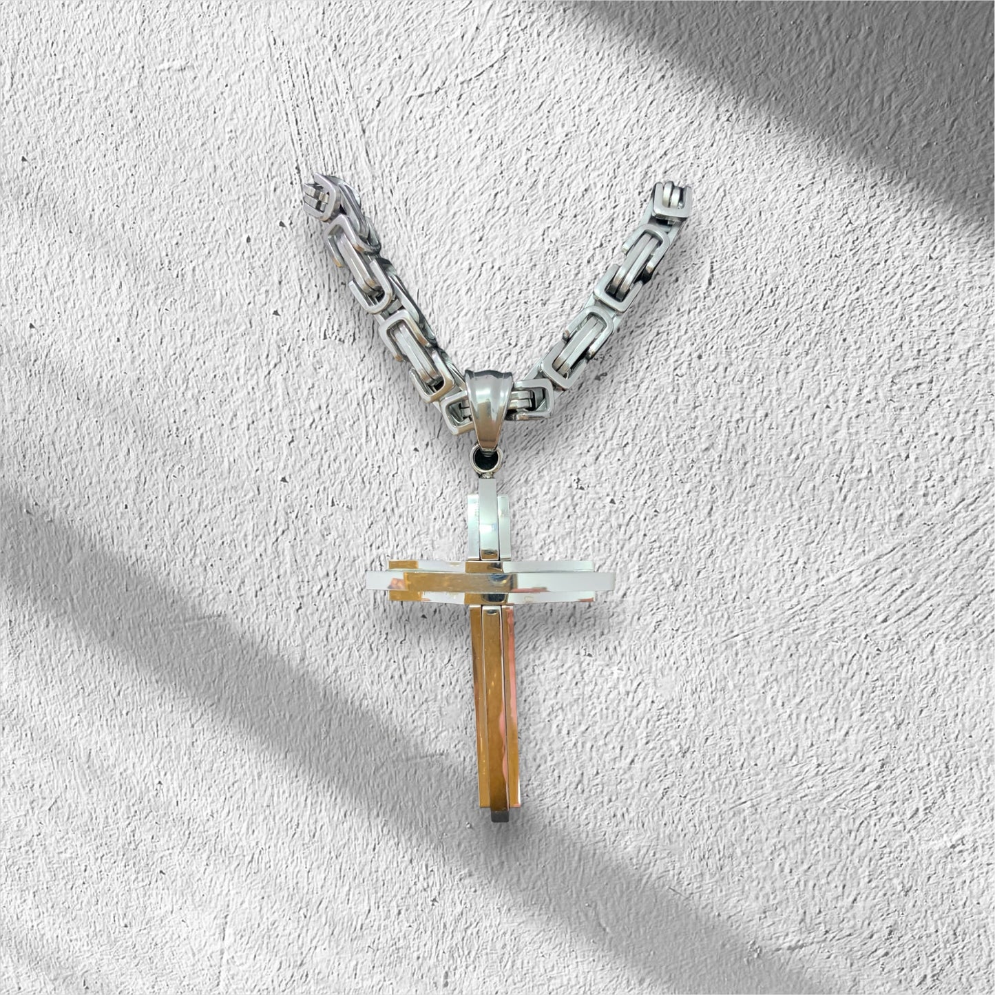 Man’s Stainless Steel Cross Necklace Heavy Thick Silver Color