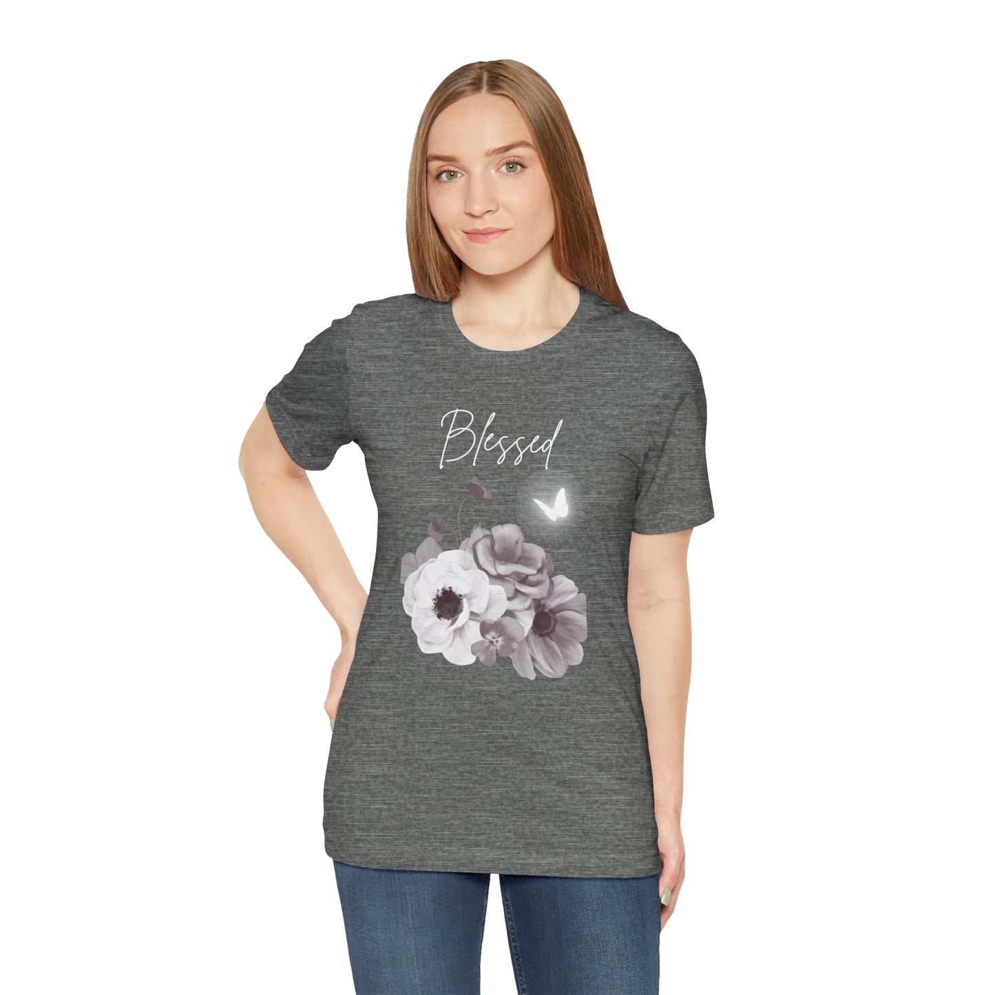 Blessed White Flowers with Butterfly T-shirt