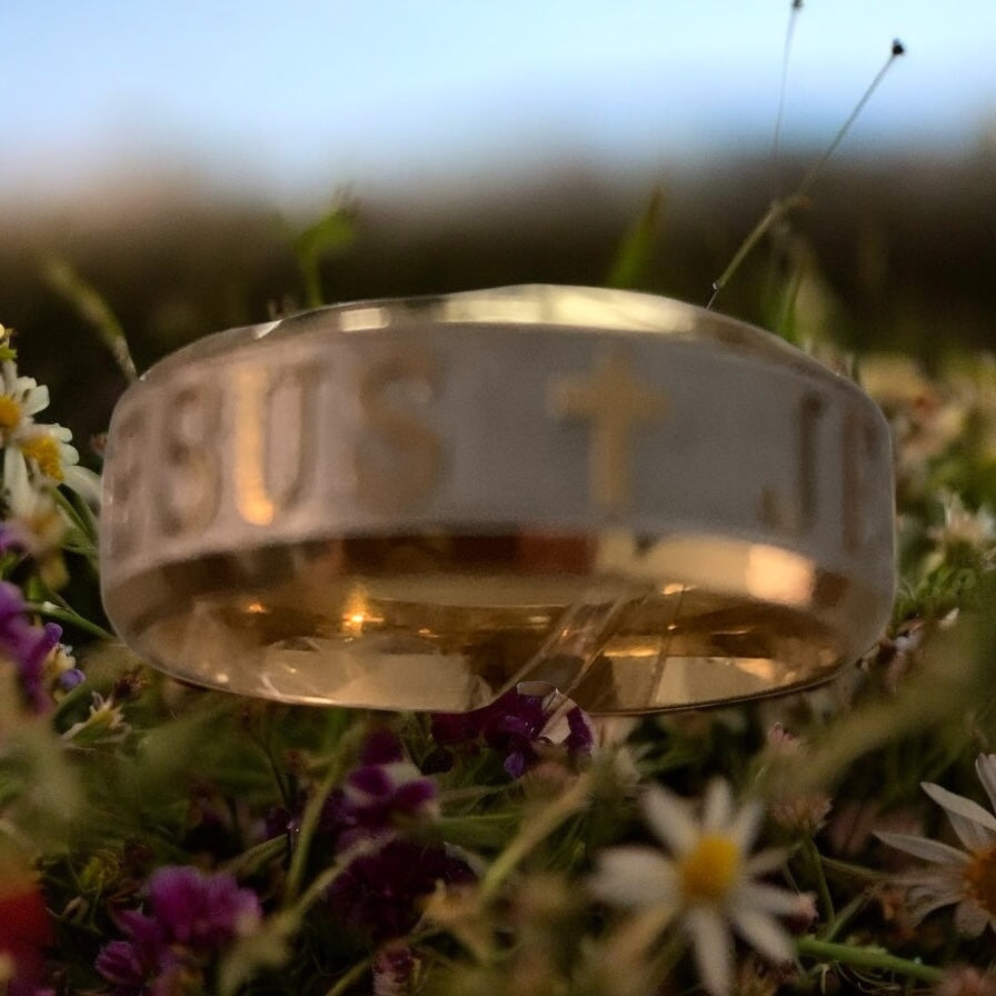 JESUS Gold and Silver Color Stainless Steel Men’s Ring