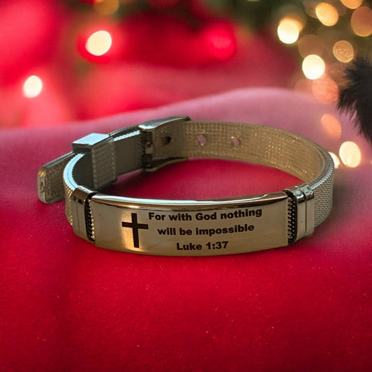 For with God Nothing Will be Impossible Stainless Steel Weaved Bracelet Luke 1:37