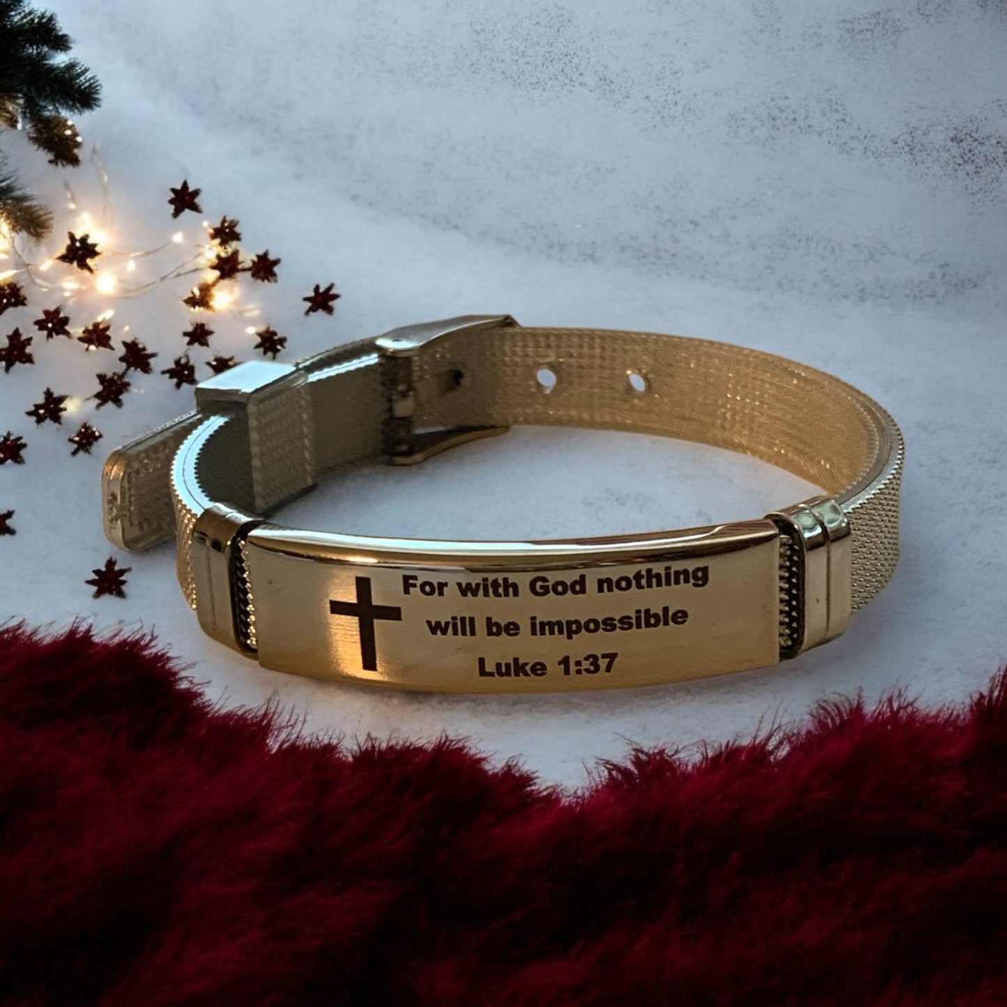 For with God Nothing Will be Impossible Stainless Steel Weaved Bracelet Luke 1:37