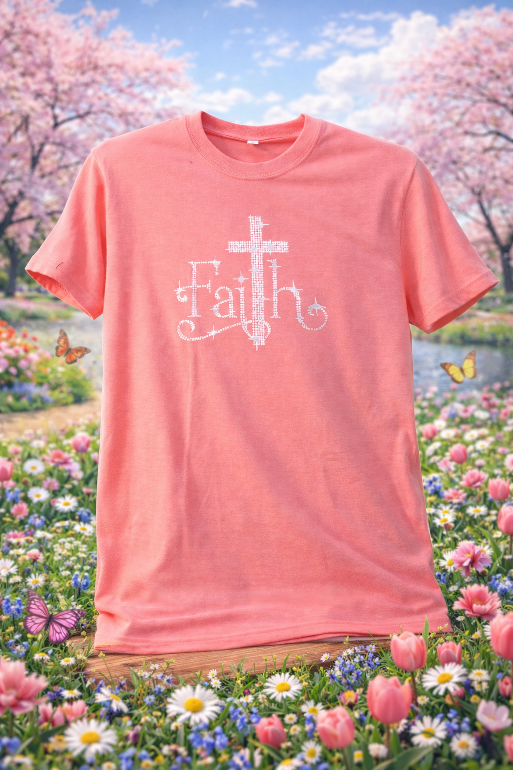 Faith Cross Pink T Shirt