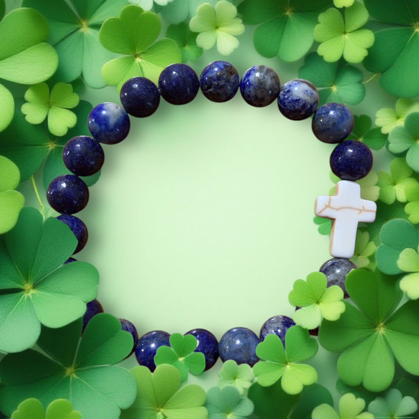Lápiz Lazuli Handmade Stretch Bracelet with Cross
