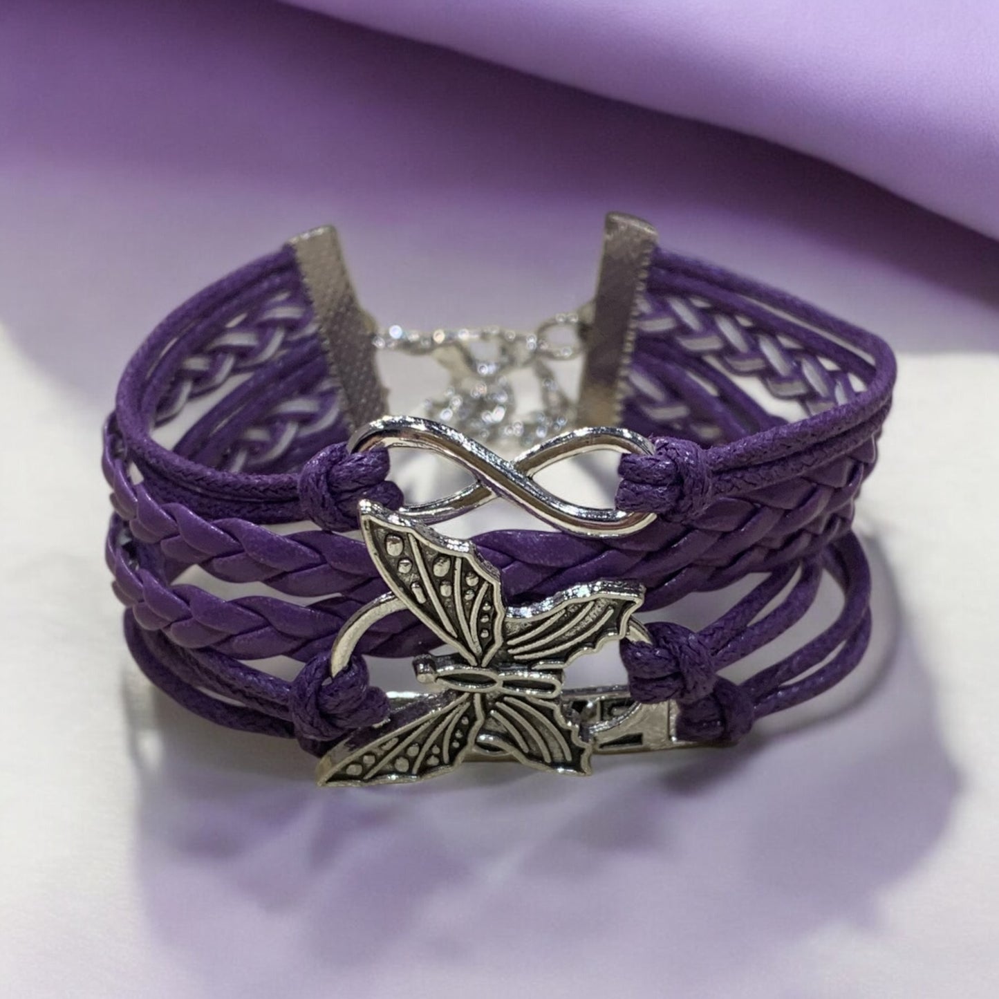 Butterfly Love Infinity Faux Leather Bracelet