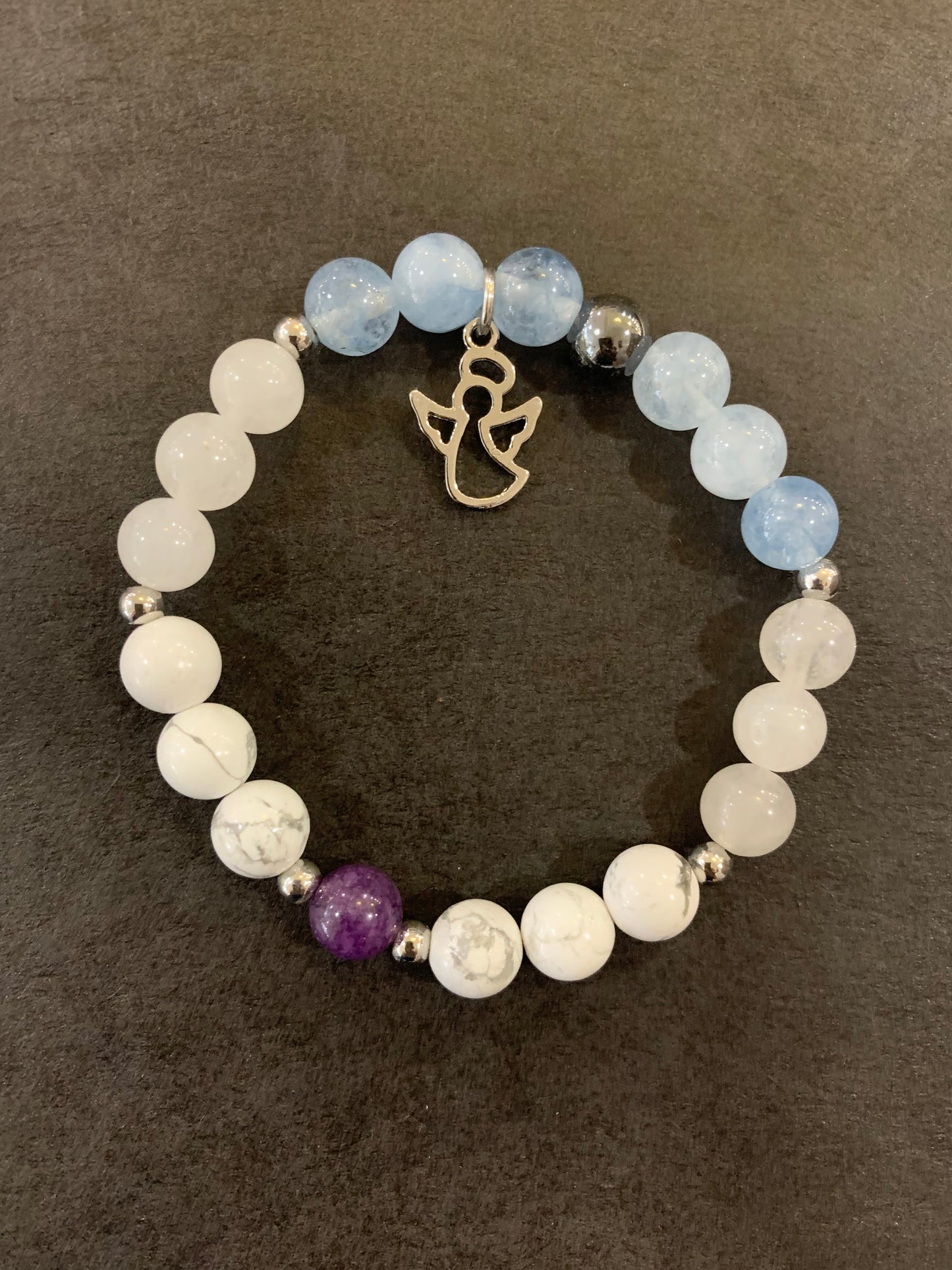 Handmade Blue and White Magnesite with Angel Charm Natural Stone Bracelet