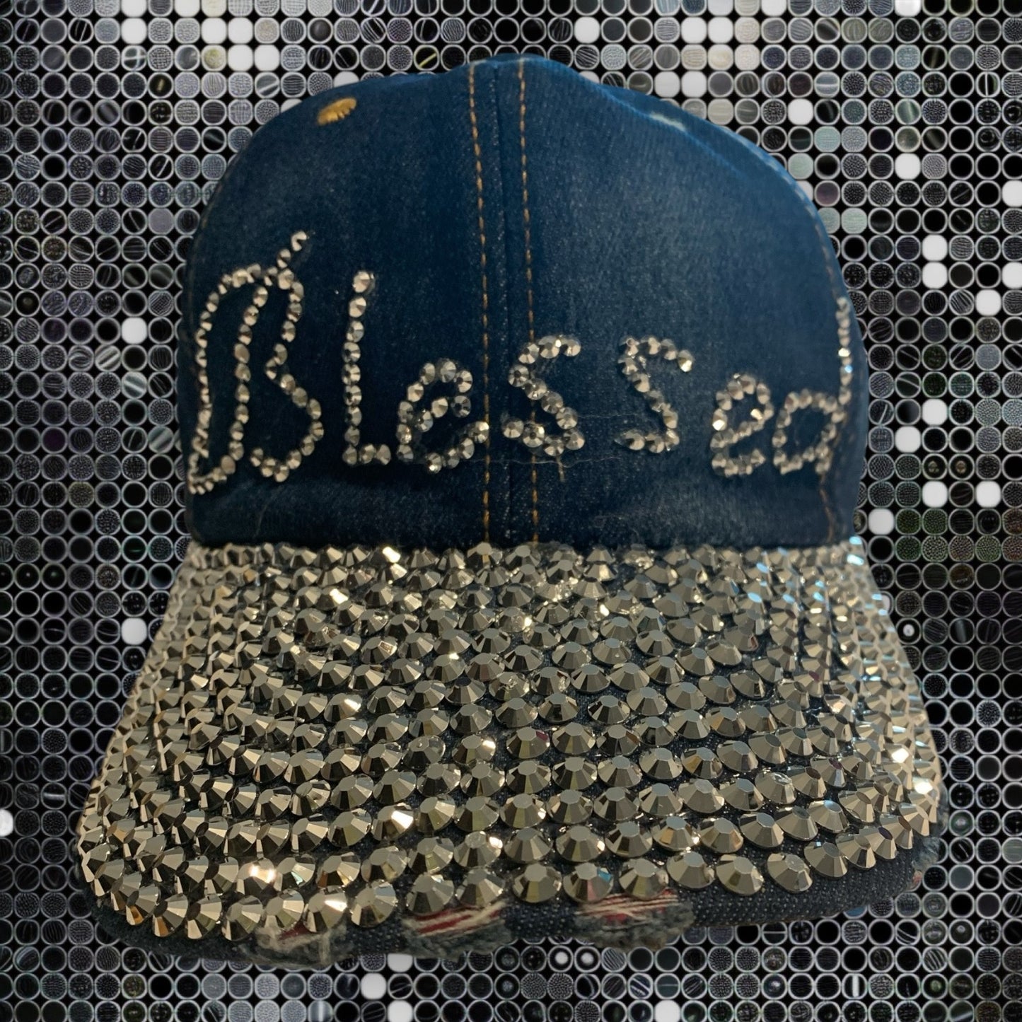 Blessed Rhinestone Blue Jean Cap Hat