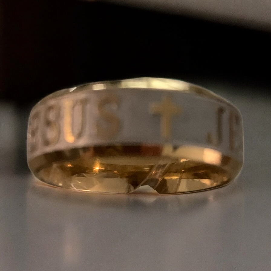 JESUS Gold and Silver Color Stainless Steel Men’s Ring