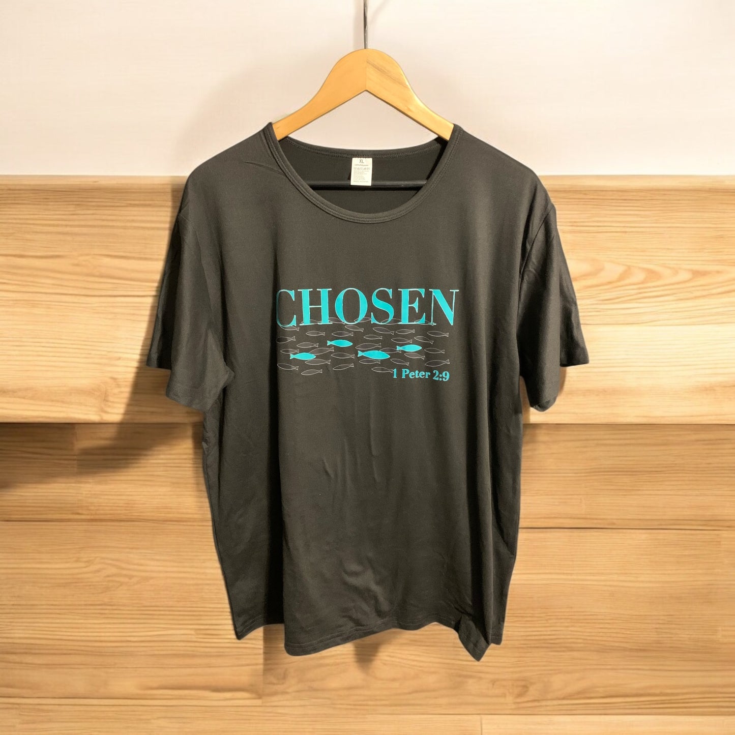 CHOSEN Fish Swimming in River 1 Peter 2:9 Black T Shirt