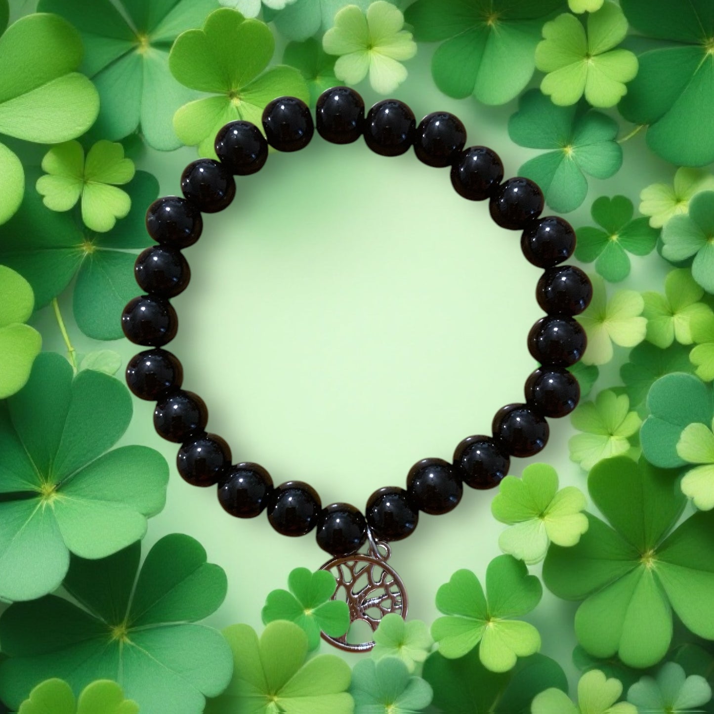 Black Agate Tree of Life Handmade Stretch Bracelet