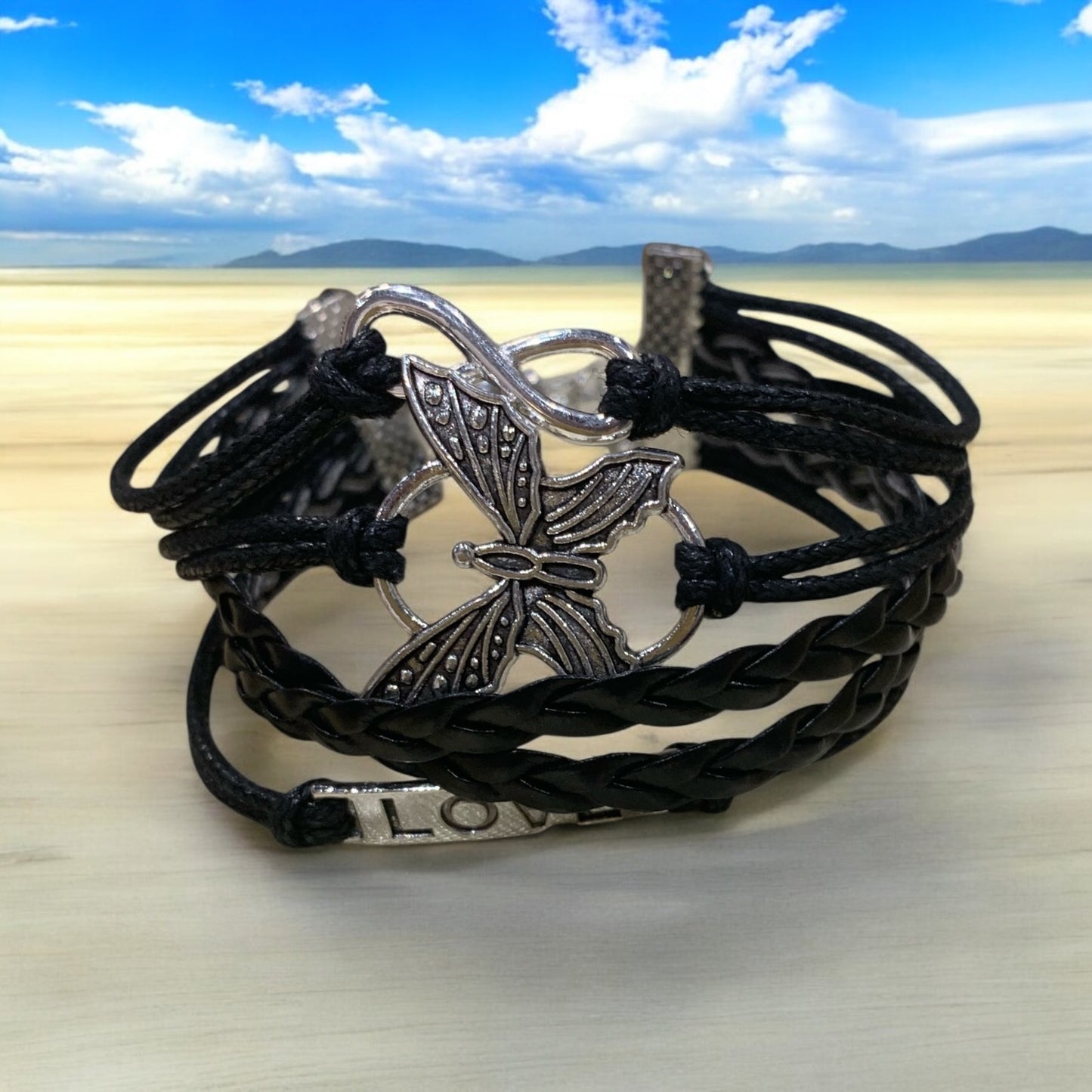 Butterfly Love Infinity Faux Leather Bracelet