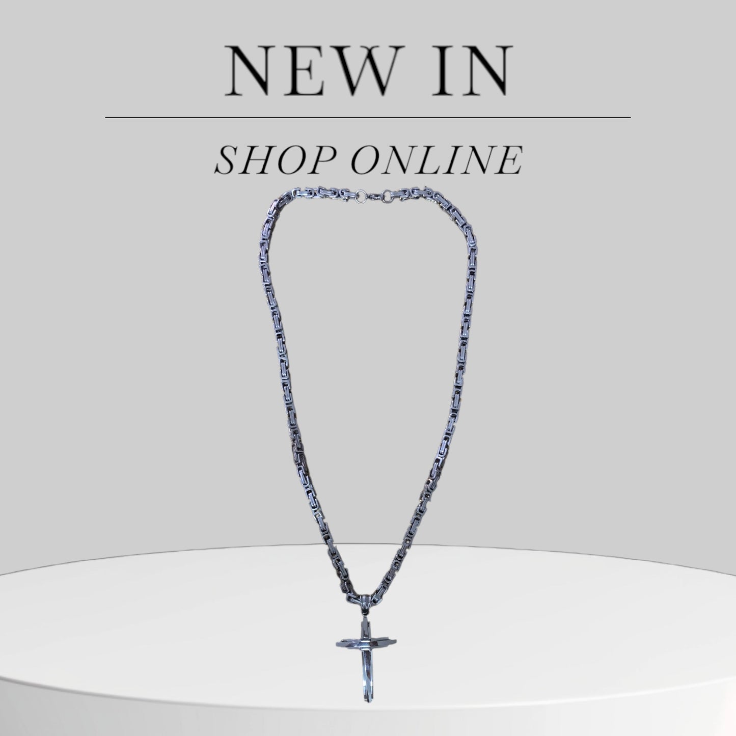 Man’s Stainless Steel Cross Necklace Heavy Thick Silver Color