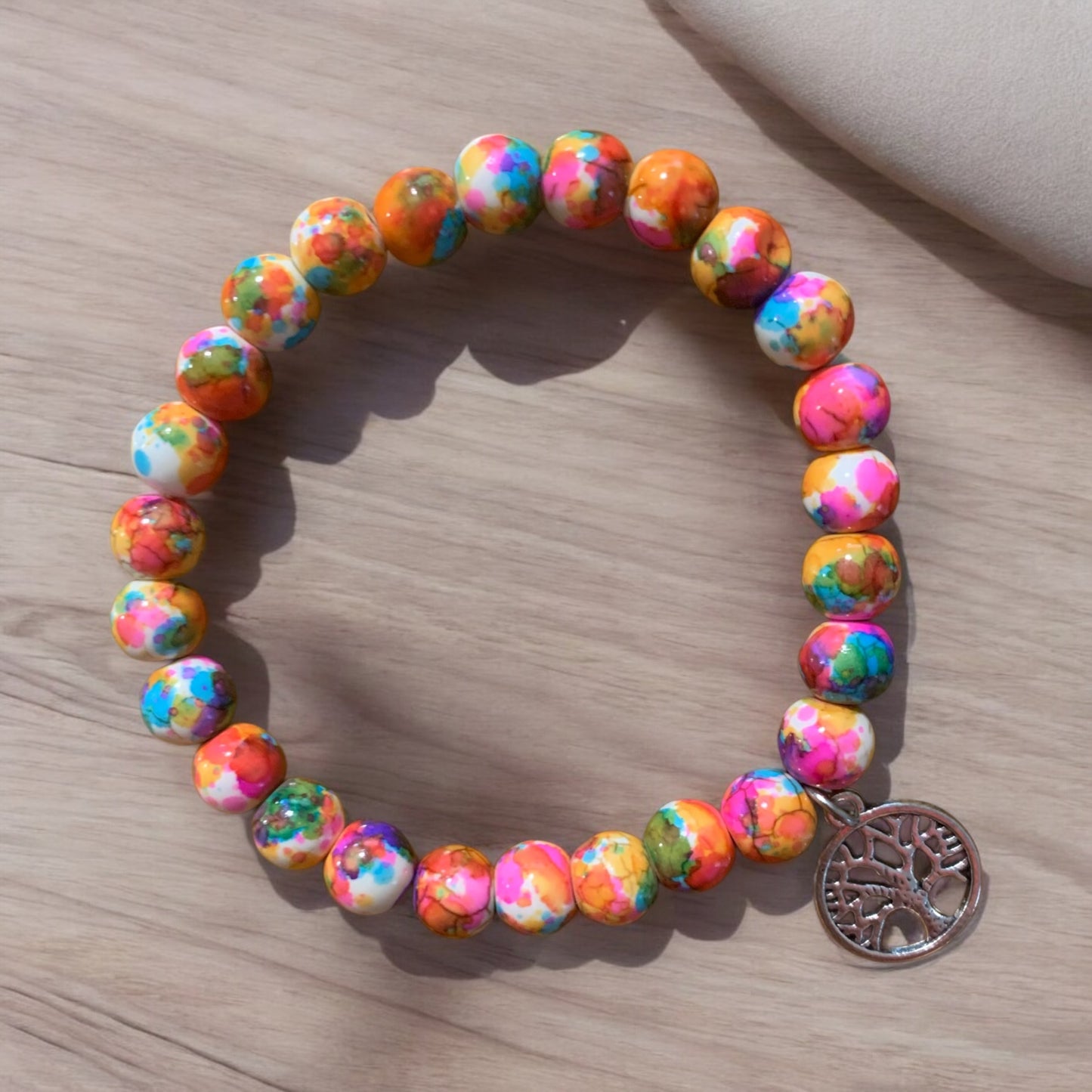 Rainbow Calsilica Tree of Life Handmade Stretch Bracelet