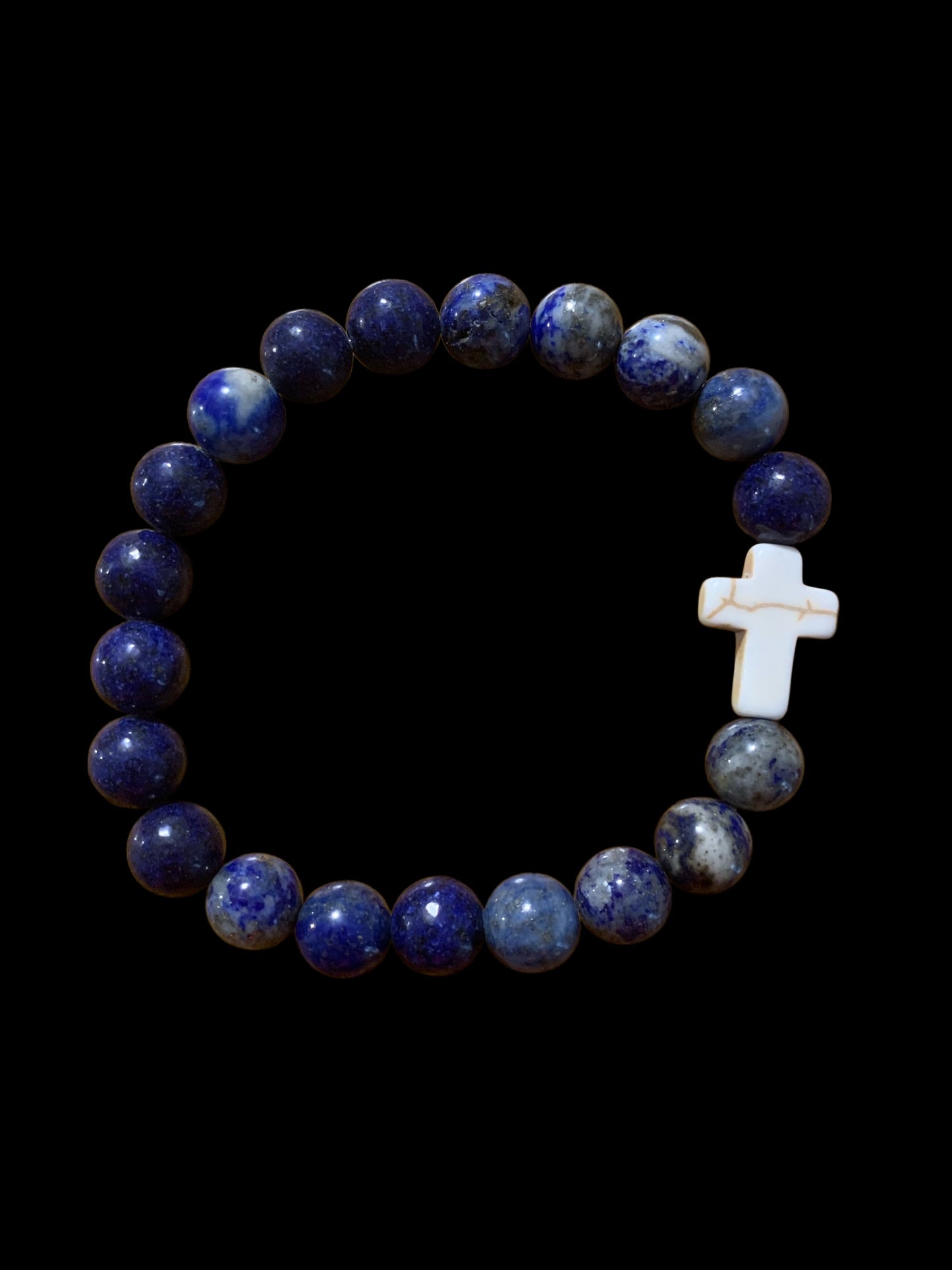 Lápiz Lazuli Handmade Stretch Bracelet with Cross