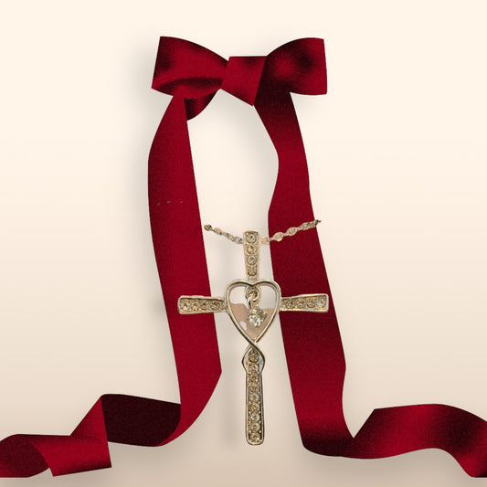 Heart Cross Silver Plated Necklace