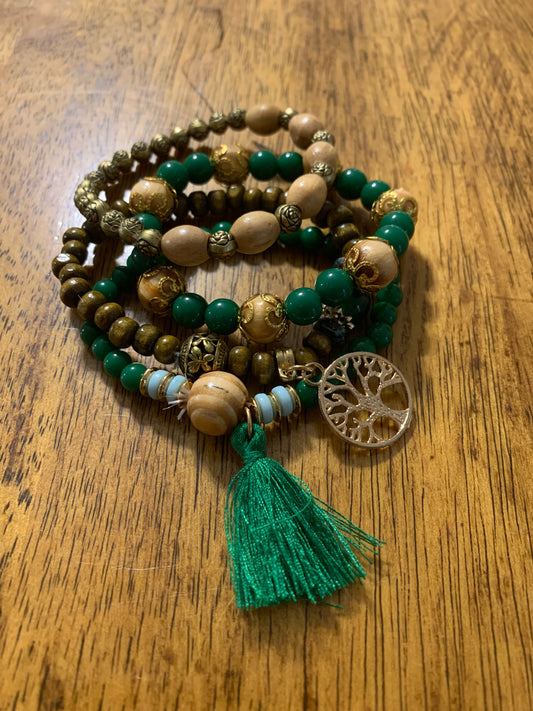 Green Earth Tree of Life Bohemian Stretch Bracelet