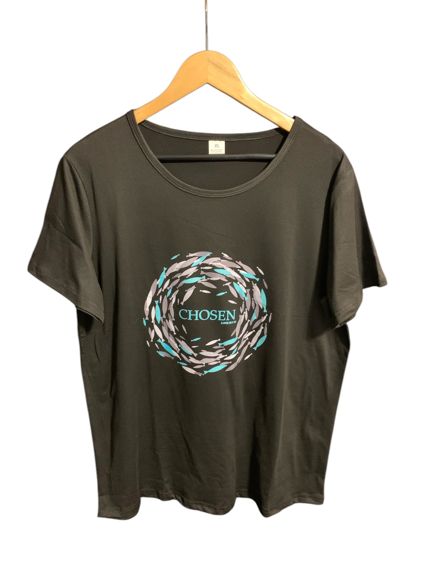 Chosen Swirling Fish Luke 5:1-10 Black T Shirt