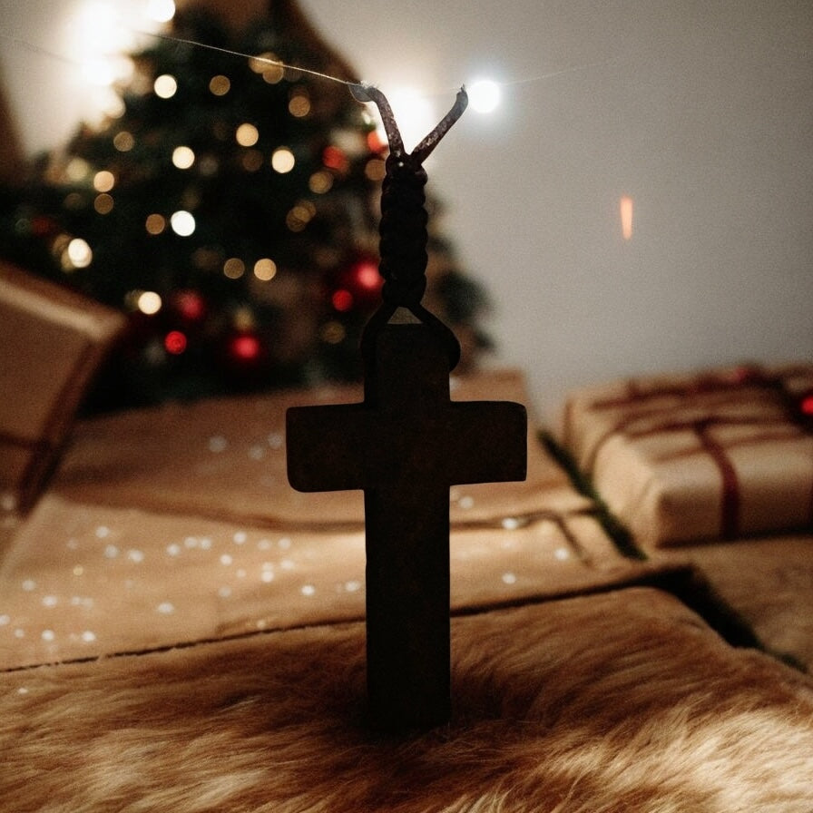 Natural Wood Cross on Silk Cord Adjustable