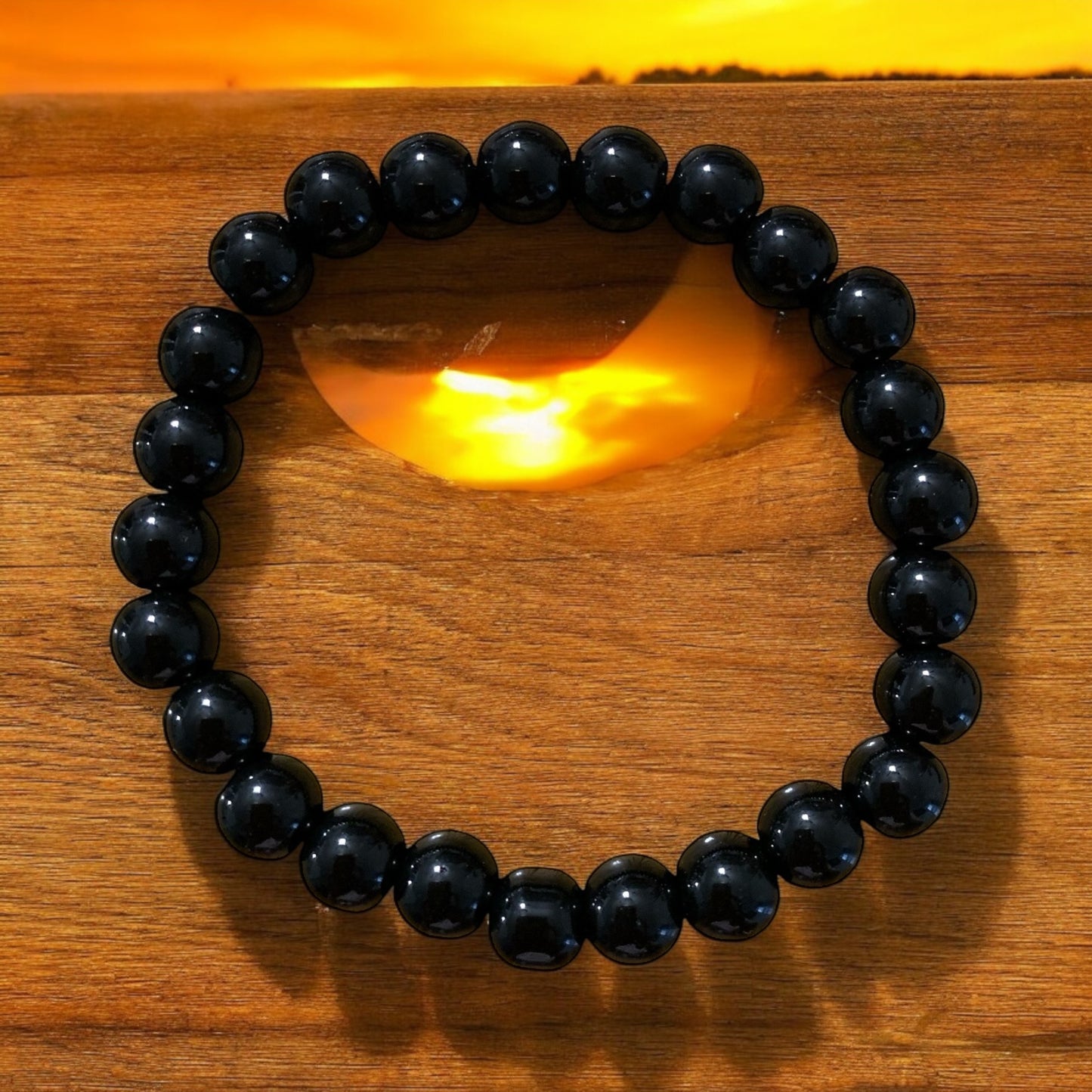 Handmade Black Agate Natural Stone Stretch Bracelet