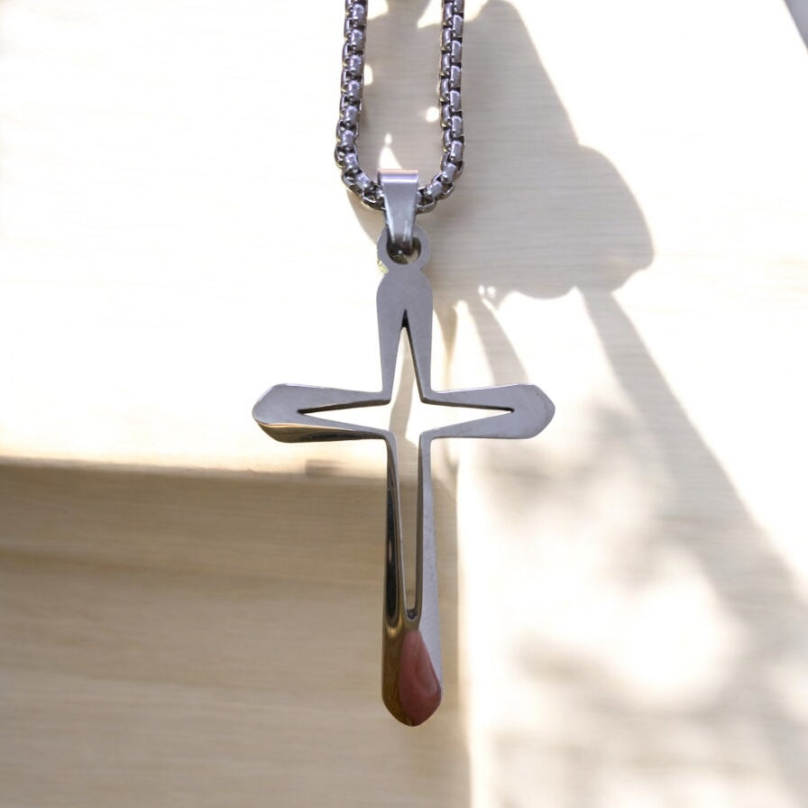 Stainless Steel Cross with Extra Long Chain 26 inches