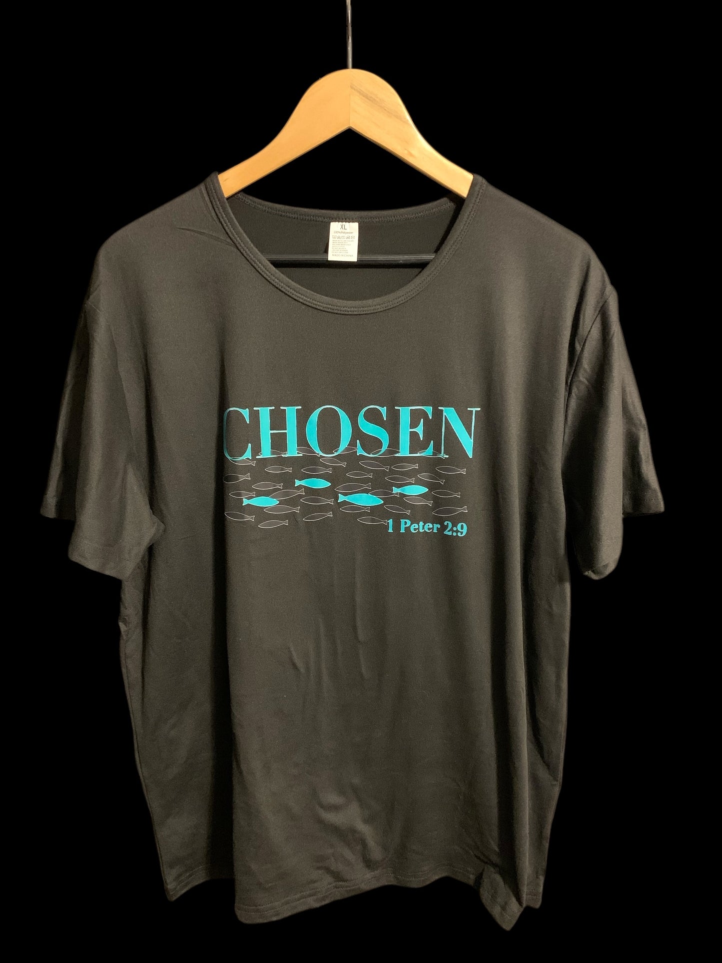 CHOSEN Fish Swimming in River 1 Peter 2:9 Black T Shirt