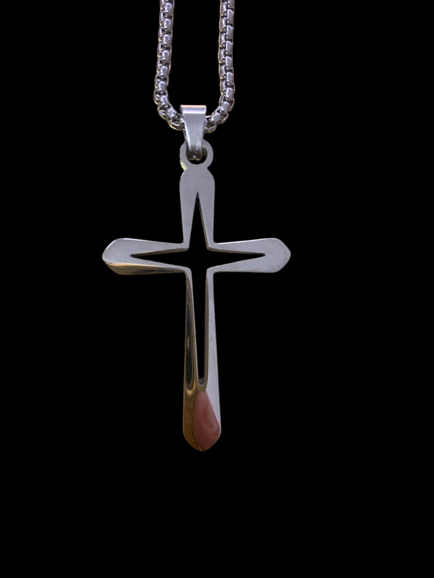 Stainless Steel Cross with Extra Long Chain 26 inches