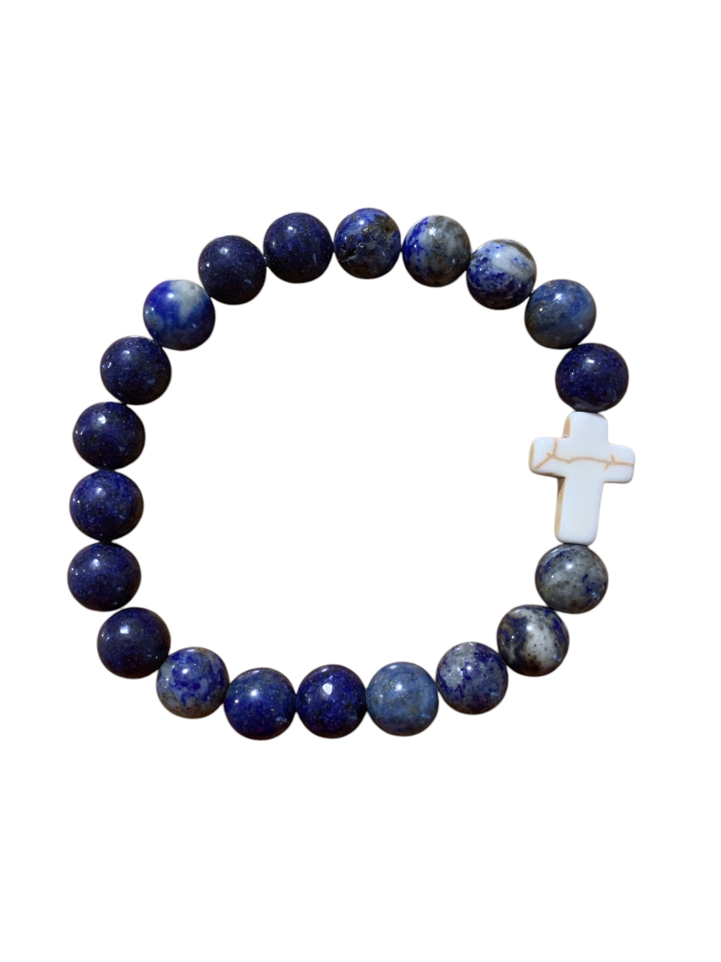 Lápiz Lazuli Handmade Stretch Bracelet with Cross