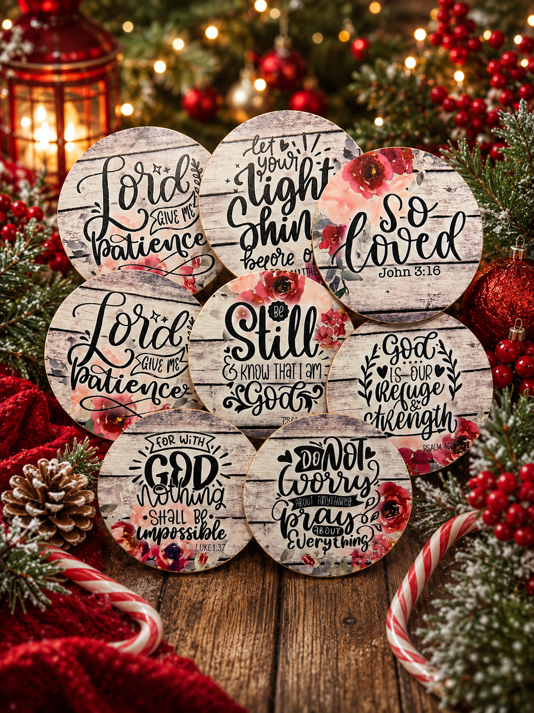 Coasters Bible Verses Rose Background