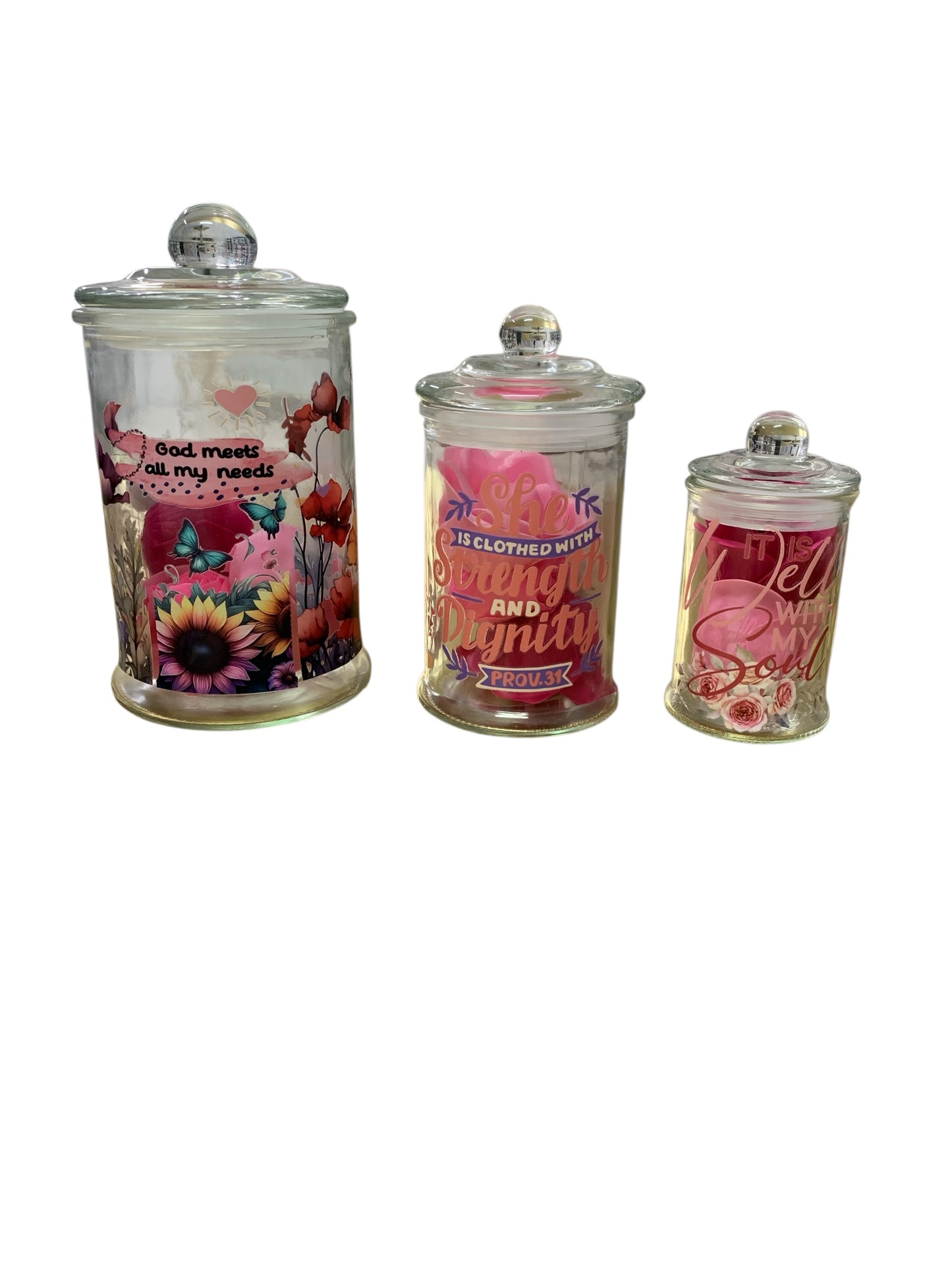 Faith Glass Jar with Lid Includes Bath Rose Petals