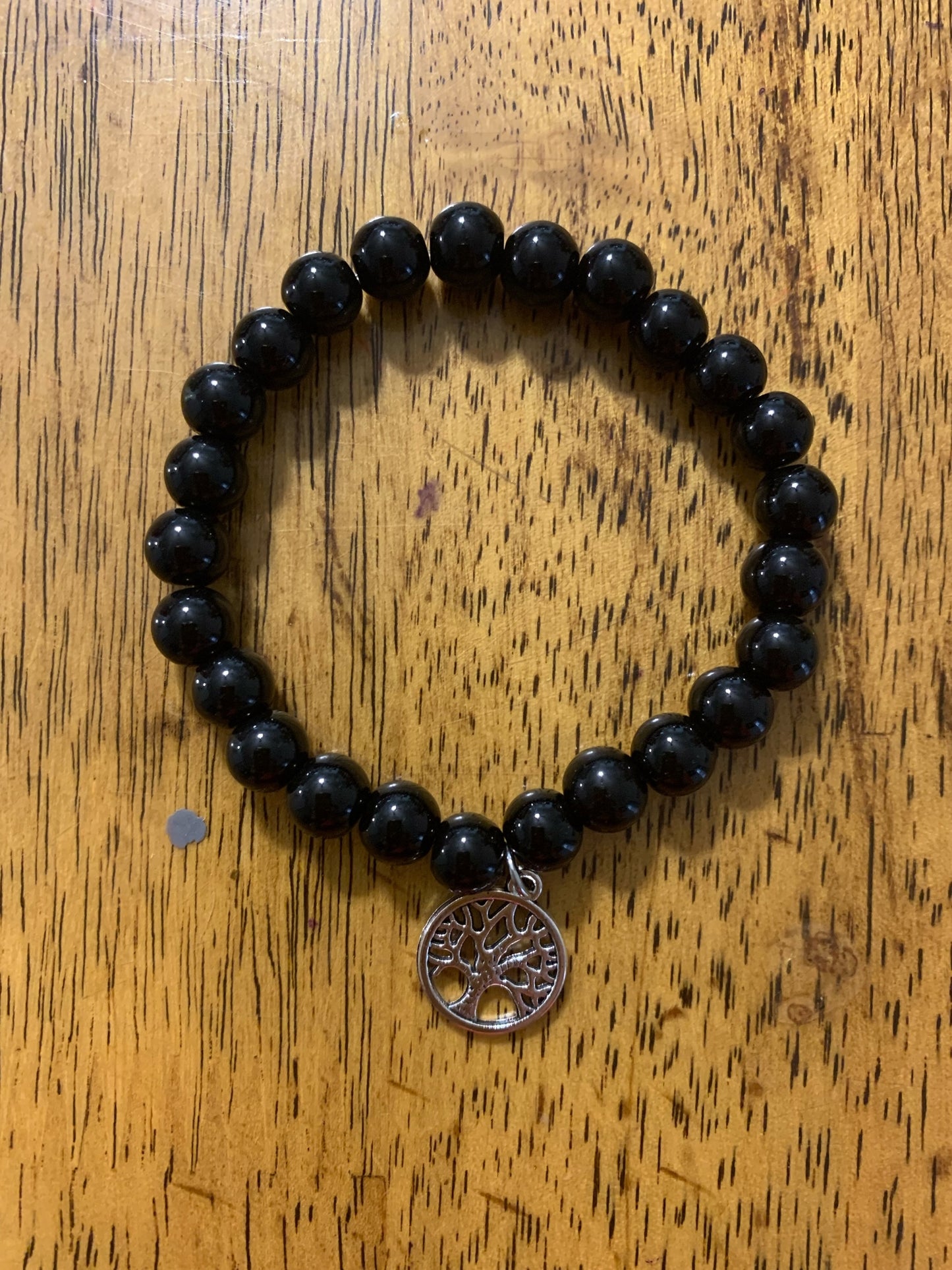 Black Agate Tree of Life Handmade Stretch Bracelet