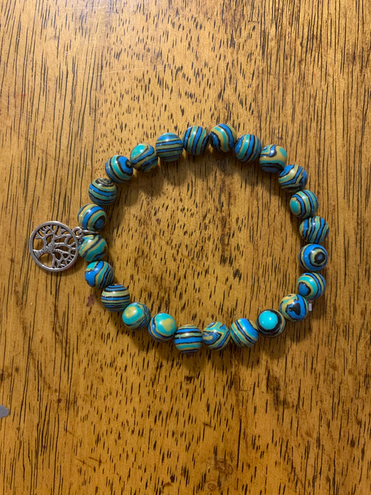 Swirl Calsilica with Tree of Life Charm Handmade Stretch Bracelet