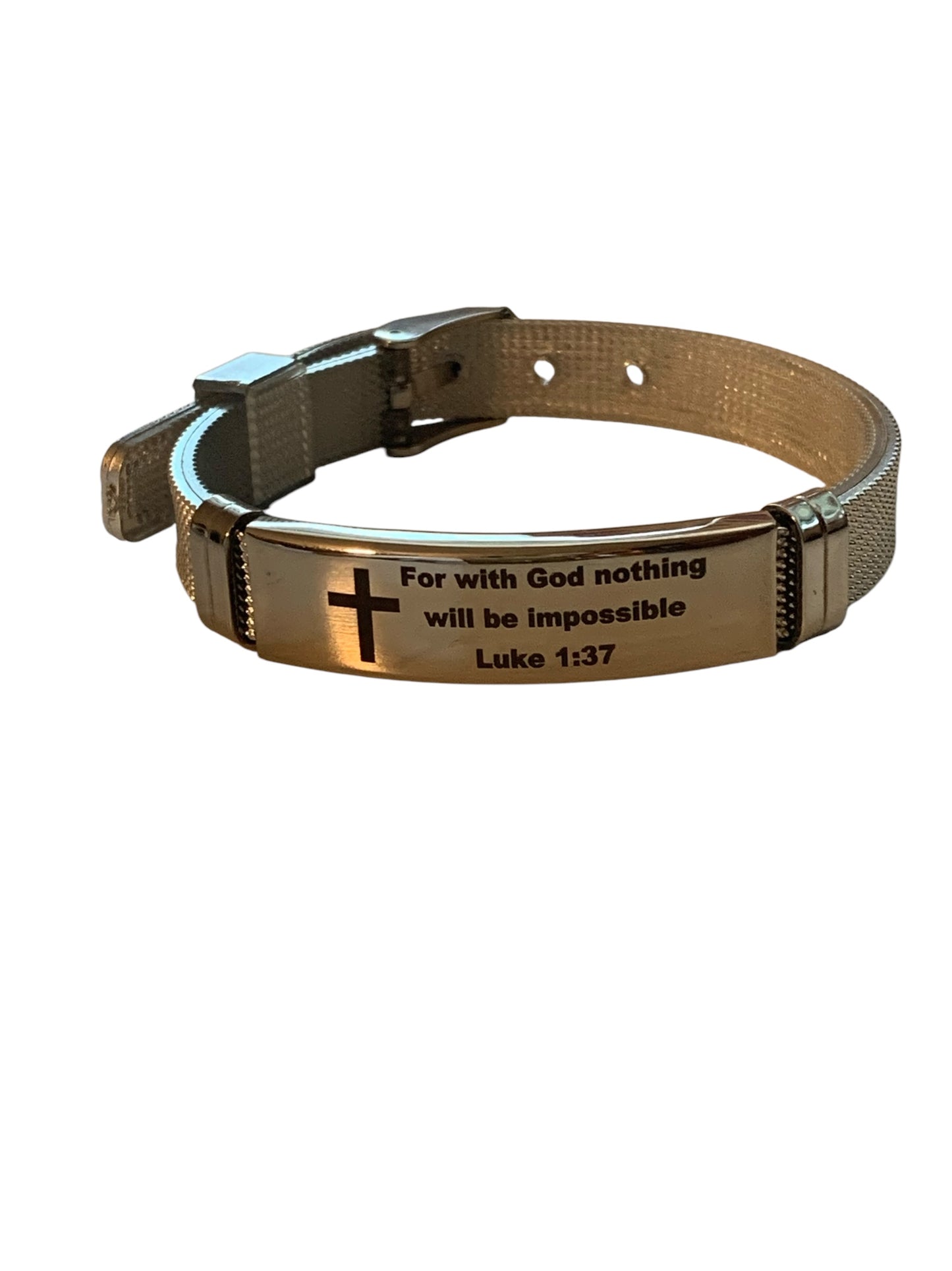 For with God Nothing Will be Impossible Stainless Steel Weaved Bracelet Luke 1:37