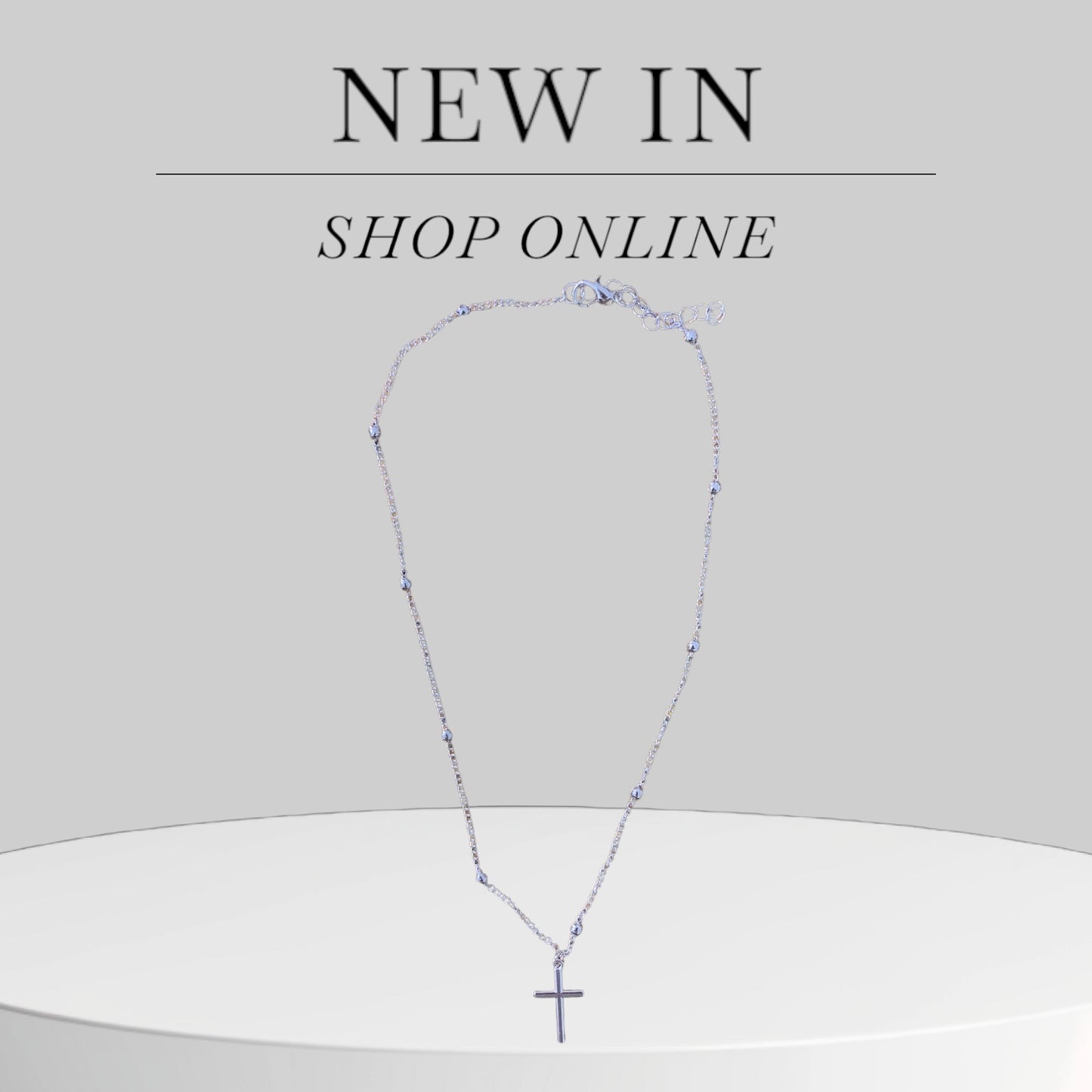 Cross with Bead and Chain Necklace Silver Plated