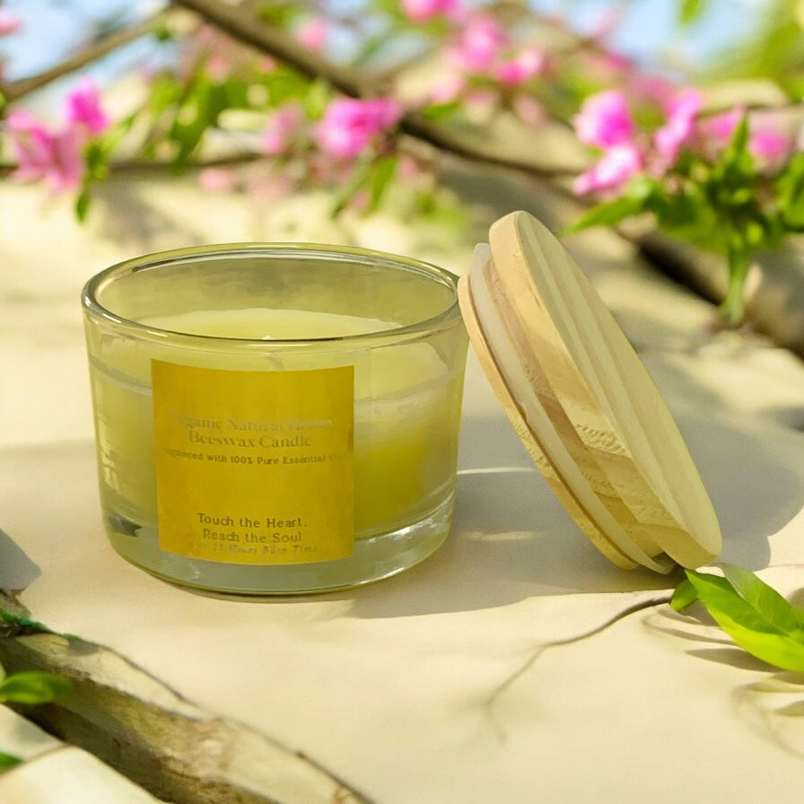 Organic Honey Beeswax Natural  Scent Candle with Bible Verse on Wood Lid