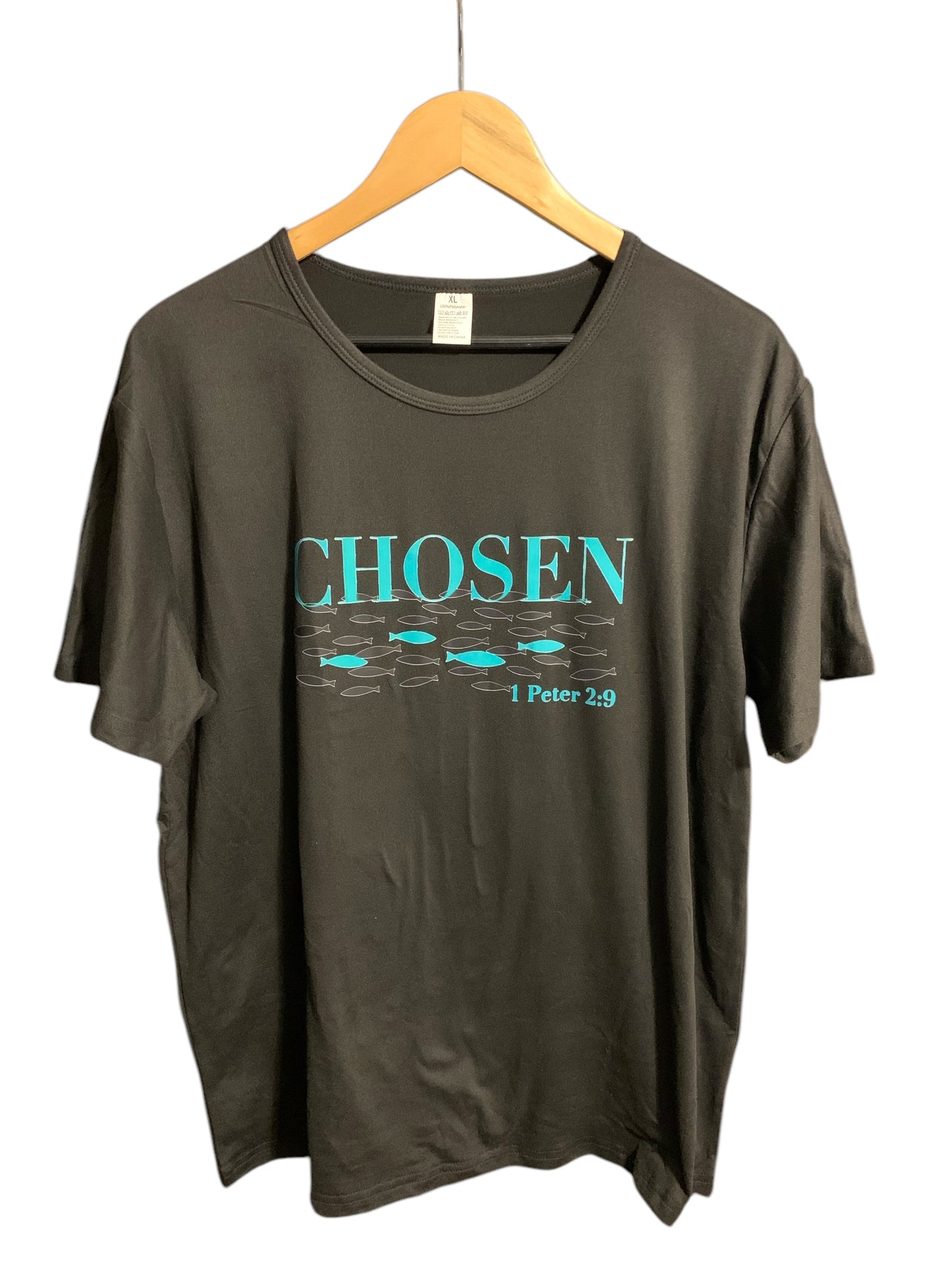 CHOSEN Fish Swimming in River 1 Peter 2:9 Black T Shirt